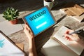 Weekend loading status bar message on device screen. Royalty Free Stock Photo