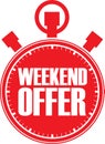 Weekend offer red stopwatch, vector
