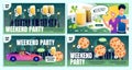 Weekend Party in City Pub Flat Vector Banners Set