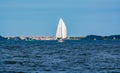 Weekend sailing on small jacht boat on riviers and canals in South Holland, Kaag, Netherlands Royalty Free Stock Photo