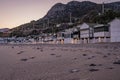 Weekend or vacation cottages overlooking Spain\'s Garraf beach at dusk