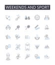 Weekends and sport line icons collection. Saturdays and athletic activities, Sundays and physical recreation, Weekend