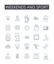 Weekends and sport line icons collection. Saturdays and athletic activities, Sundays and physical recreation, Weekend