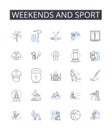 Weekends and sport line icons collection. Saturdays and athletic activities, Sundays and physical recreation, Weekend