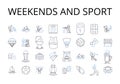 Weekends and sport line icons collection. Saturdays and athletic activities, Sundays and physical recreation, Weekend