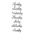 Weekly calligraphy days of the week Sunday, Monday, Tuesday, Wednesday, Thursday, Friday, Saturday