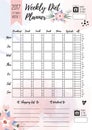 Weekly diet planner. Vector printable page for female notebook, journals or brochure. daily meal planner