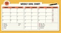 Weekly goal chart featuring a grid for each day of the week with boxes for checking Royalty Free Stock Photo