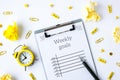 Weekly goals planner on white background. Planning week to stay productive when working from home during quarantine Royalty Free Stock Photo