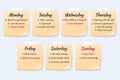 Weekly job plan on sticky notes, ugent work event paper memo vector set