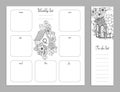 Weekly list design for notepad. Sketchbook, diary mockup. Coloring page.