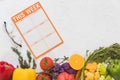 weekly meal plan with colorful fruits vegetables textured background