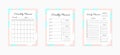 Daily, weekly and monthly planner templates. Blank white, pink and blue planner pages isolated on white. Business organizer page.