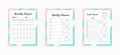 Daily, weekly and monthly planner templates. Blank white, pink and mint, green planner pages isolated on white. Business organizer