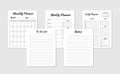 Daily, weekly, monthly planner, to-do list, notes template. Set of minimalist planners. Blank white notebook page isolated on grey Royalty Free Stock Photo