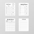 Daily, weekly, monthly planner, to-do list template. Business organizer page. Set of minimalistic plannersRealistic paper sheets