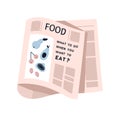Weekly or daily newspaper sheet with picture and text vector flat illustration. Blank of healthy nutrition or snack