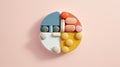weekly pill container, creative minimalist photo, pastel background, modern flat lay