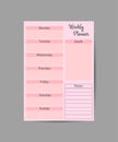 Weekly Plan on pink background. Perfect for Print, Templates, to do lists. Isolated vector illustration