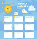 WEEKLY PLANER with sweet sun and floating clouds.