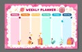 Weekly planner, back to school timetable template with school supplies, planets, books and doodle. Kids schedule design Royalty Free Stock Photo