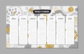 Weekly planner. Black, gray, gold doodles design vector. Part Royalty Free Stock Photo