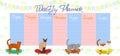 A weekly planner with cats on skateboards. Vector graphics