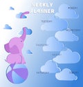 Weekly planner with cute pink elephant in the clouds. Royalty Free Stock Photo