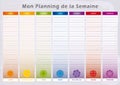 Weekly Planner with 7 Days and corresponding Chakras in Rainbow Colors - French Language Royalty Free Stock Photo