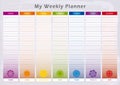 Weekly Planner with 7 Days and corresponding Chakras in Rainbow Colors