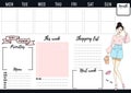 Weekly planner design with fashion elements and young women. Vector illustration Royalty Free Stock Photo