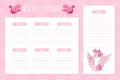 Weekly Planner Design with Pink Swan and Floral Composition Vector Template