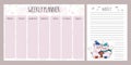 Weekly planner and notes with cute pigs,adorable farm animals,template page