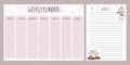 Weekly planner and notes with cute pigs,adorable farm animals,template page