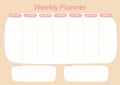 Weekly planner in pink colors. Doodle flat style. Good for notebook, agenda, diary, organiser, schedule