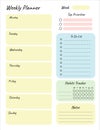 Weekly planner printable template Vector. Blank white notebook page Letter format. Business organizer schedule page for