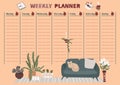 Weekly Planner in Scandinavian style. Timetable for week for home, office. Organize note for daily chore. Template page