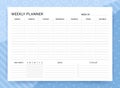 Weekly planner. Schedule homework template. Vector illustration