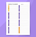 Weekly planner. Schedule homework template. Vector illustration