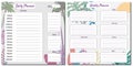 Weekly, Daily Planner Set template vector. Palms floral decoration background, timetable, To Do list, goals, notes