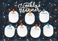 Weekly planner A4 sheet template. School timetable with galaxy universe. School schedule and time table frames with Royalty Free Stock Photo