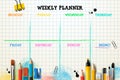 Weekly planner template. Organizer and schedule with place for Memo