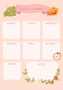 Weekly planner template with pie, frog and apple Royalty Free Stock Photo