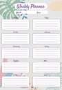 Weekly Planner template vector. Palms floral decoration background, To Do list, goals. Business notebook management