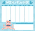 Weekly planner, timetable for elementary school vector illustration