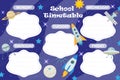 Weekly school timetable template with cute design elements. Weekday planner for kids. vector illustration