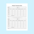 Weekly timesheet log book KDP interior. Business and office employee time management journal template. KDP interior notebook.