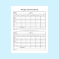 Weekly timesheet log book KDP interior. Time management and employee work timer notebook template. KDP interior journal. Weekly