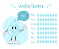 Weekly water tracker with cartoon drop of water, stay hydrated concept, vector