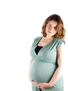 36 weeks pregnant young woman holding her belly